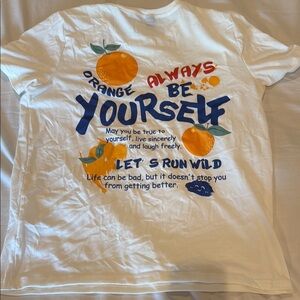 SHEIN White and Orange Short Sleeve Tee